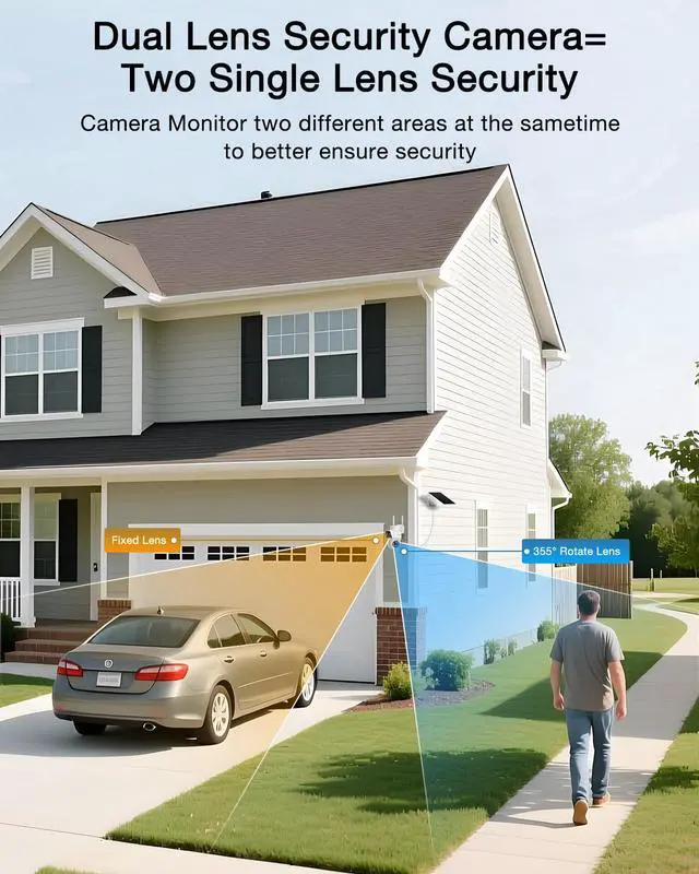 Alt view image 3 of 7 - Dual-Lens Solar Security Camera, 3MP Wireless Outdoor Camera for Home Security, 100% Wire-Free with Solar Panel, Color Night Vision, Motion Detection, 2.4GHz WiFi, IP66 Weatherproof