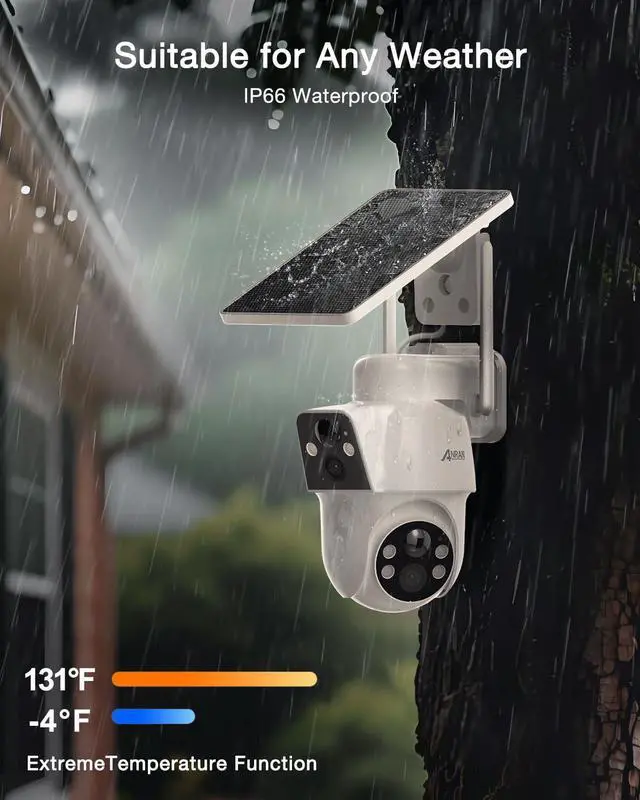 Alt view image 6 of 7 - Dual-Lens Solar Security Camera, 3MP Wireless Outdoor Camera for Home Security, 100% Wire-Free with Solar Panel, Color Night Vision, Motion Detection, 2.4GHz WiFi, IP66 Weatherproof