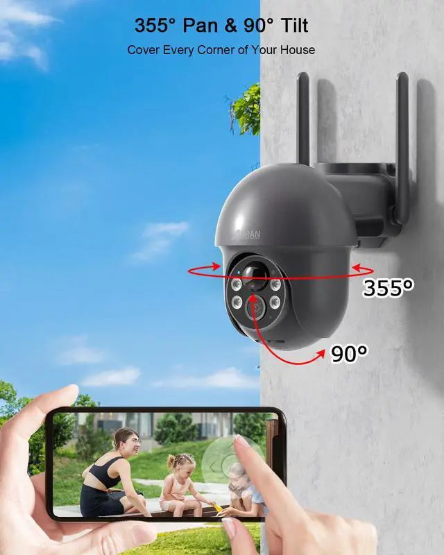 Alt view image 3 of 7 - Security Camera Wireless Outdoor with 360° View, 2K Solar Outdoor Camera with Smart Siren, Spotlights, Color Night Vision, PIR Human Detection, Pan Tilt Control, 2-Way Talk, IP65, Q1 Grey