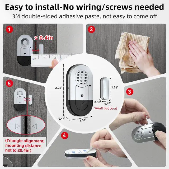 Alt view image 7 of 7 - Door Alarms When Opened,Door Window Alarm Sensors for Kids Safety/Home Security/Pool/Garage/Dementia/Toddler/Travel Security,Easy to Install,Volume Control/Loud Alert,Long Battery Life,10 Pack