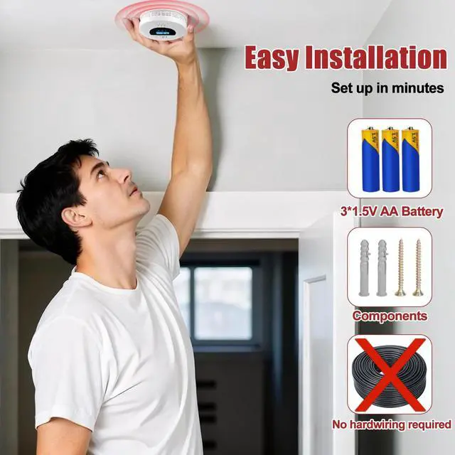 Alt view image 7 of 7 - 3-Pack Interconnected Smoke Detectors and Carbon Monoxide Alarm with Test & Silence Button, Battery Powered, Smoke and CO Detector for Any Room, Peace of Mind