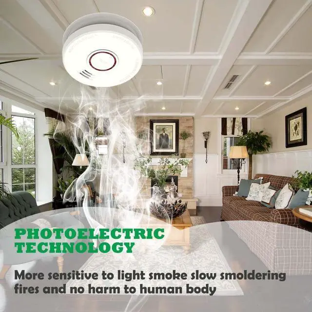 Alt view image 5 of 7 - 4 Pack Smoke Detector Fire Alarms 9V Battery Operated Photoelectric Sensor Smoke Alarms Easy to Install with Light Sound Warning, Test Button,9V Battery Included Fire Safety for Home