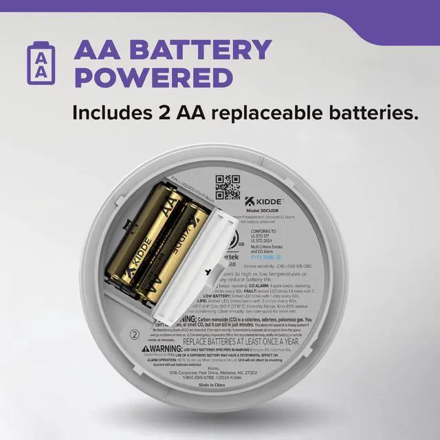 Alt view image 2 of 7 - Smoke & Carbon Monoxide Detector, AA Battery Powered, LED Warning Light Indicators, 2 Pack