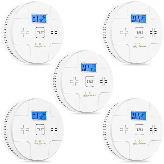 Main image of 5 Packs,Smoke Detector Carbon Monoxide Detector Combo,2-in-1 Detection,85 dB Alarm,LED Indication,LCD Digital Displays,Battery Operated,(Includes 3 x 1.5V AA Batteries),Easy to Install,Portable Use