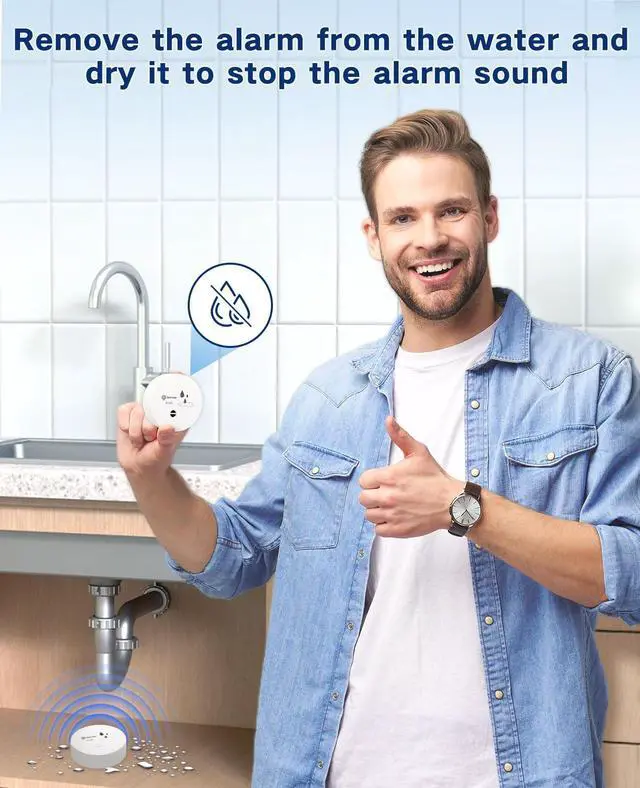 Alt view image 6 of 7 - 10 Pack Water Leak Detectors, 100dB Water Sensor Alarms Flood Detector for Basements, Bathrooms, Laundry Rooms, Kitchens, Garages, and Attics, Water Alarms Battery-Operated (Battery Included)