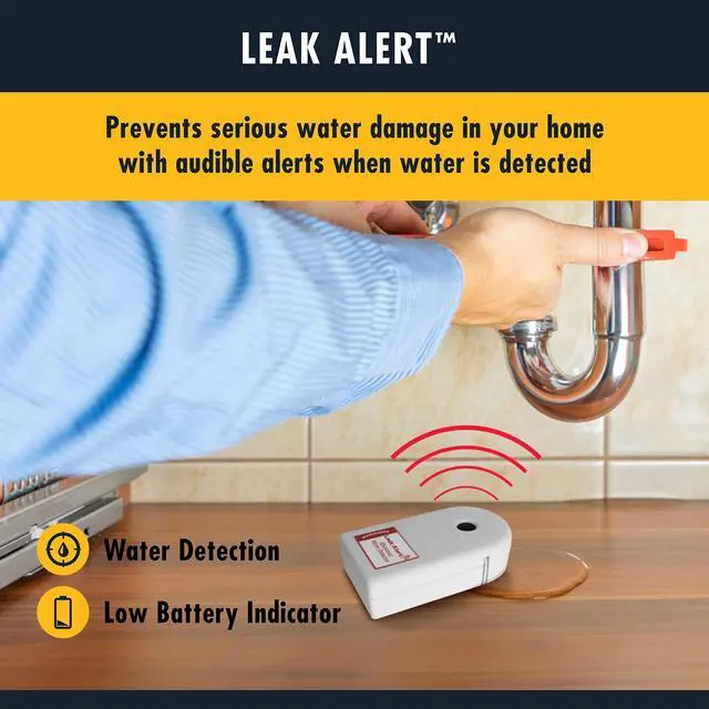 Alt view image 2 of 5 - Leak Alert Water Leak Detector & Flood Sensor Alarm/Water Leak Sensor with Dual Leak Alarms 90dB Audio/Battery Powered (5 Pack) Batteries Not Incuded, (72310)