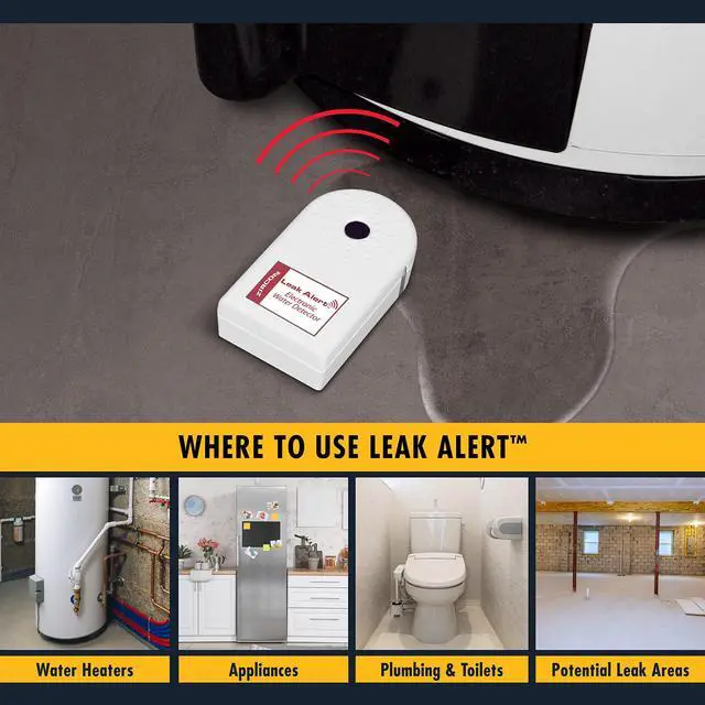 Alt view image 4 of 5 - Leak Alert Water Leak Detector & Flood Sensor Alarm/Water Leak Sensor with Dual Leak Alarms 90dB Audio/Battery Powered (5 Pack) Batteries Not Incuded, (72310)