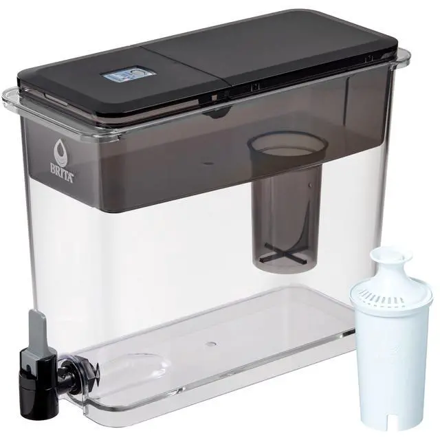 Alt view image 4 of 7 - Extra-Large 27-Cup Water Dispenser with BritaPlus Filter, WQA NSF/ANSI Certified, Reduces 2X Contaminants vs. Standard, Reduces Chlorine, Zinc, Copper, Mercury & More, 1 Filter Included, Black