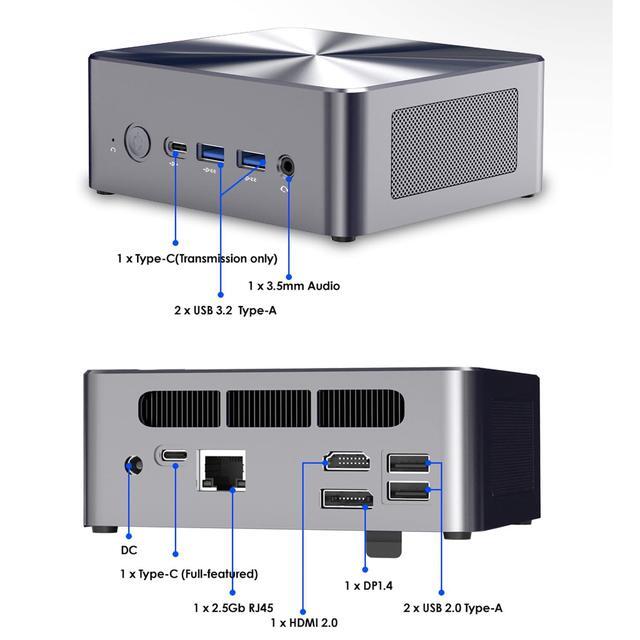 AskHand Mini PC Intel Core I5-12450H (fino A 4,4GHz), 16GB DDR4, 512GB NVMe SSD, Windows 11 Pro, WiFi 6, BT5.2, 3 Uscite 4K@60Hz, Silenzioso