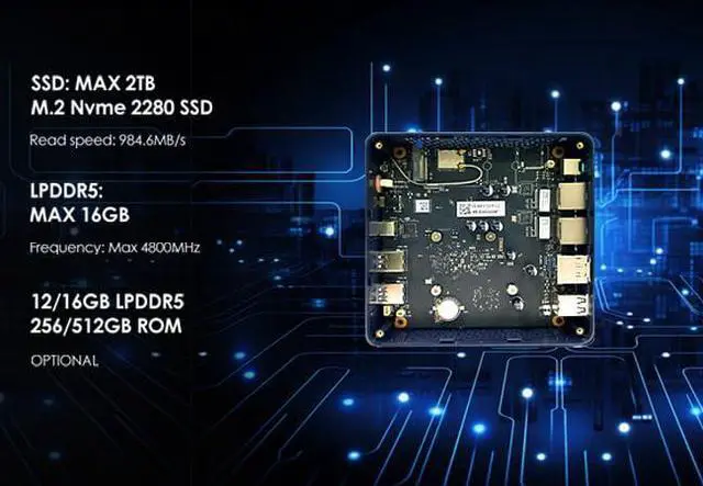 Alt view image 4 of 5 - BRENUC BREN6M Mini PC, Intel Twin Lake N150 (Upgraded N100), 12GB LPDDR5 RAM 256GB PCIe M.2 SSD, Desktop Computer 4K Dual HDMI/USB3.2/WiFi 6/BT5.2/2.5GbE RJ45 for Office, Business