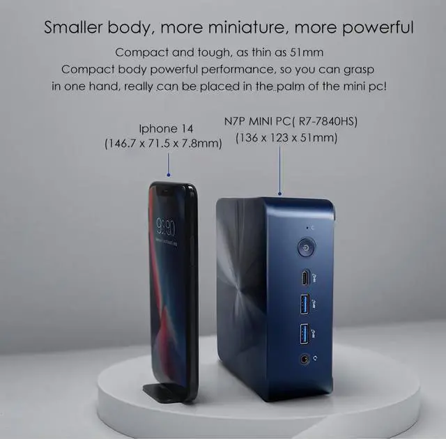 Alt view image 7 of 7 - BRENUC Mini PC Gaming,BREN7P AMD Ryzen 7 7840HS 5.1GHz Dual NIC LAN 2.5Gbps Desktop Compute 16GB DDR5 512GB PCIe4.0 SSD,USB4.0,Triple 4K Display,HDMI,DP,USB-C,WIFI 6 BT5.2,Multitasking