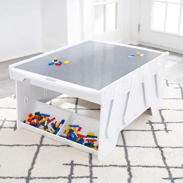 Alt view image 3 of 5 - KidKraft Building Bricks Play N Store Mega Table w/210 Bricks, White 1601399