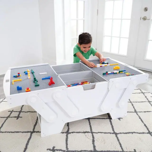 Alt view image 2 of 5 - KidKraft Building Bricks Play N Store Mega Table w/210 Bricks, White 1601399
