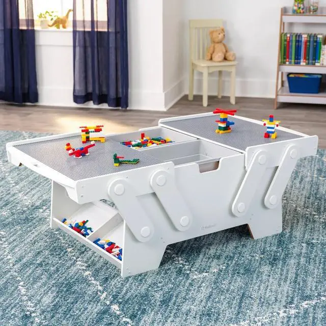 Alt view image 5 of 5 - KidKraft Building Bricks Play N Store Mega Table w/210 Bricks, White 1601399