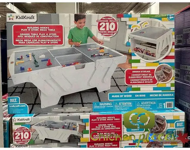 Main image of KidKraft Building Bricks Play N Store Mega Table w/210 Bricks, White 1601399