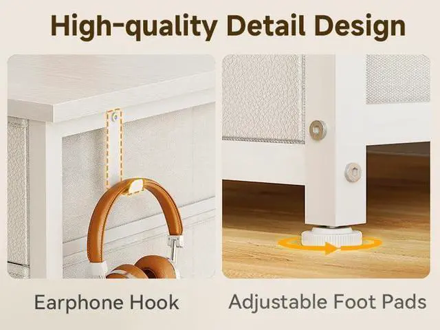 Alt view image 6 of 7 - 48 Inch White Computer Desk with 8 Fabric Drawers, Modern Office Desk with Large Storage for Home Office, Study, Gaming, White