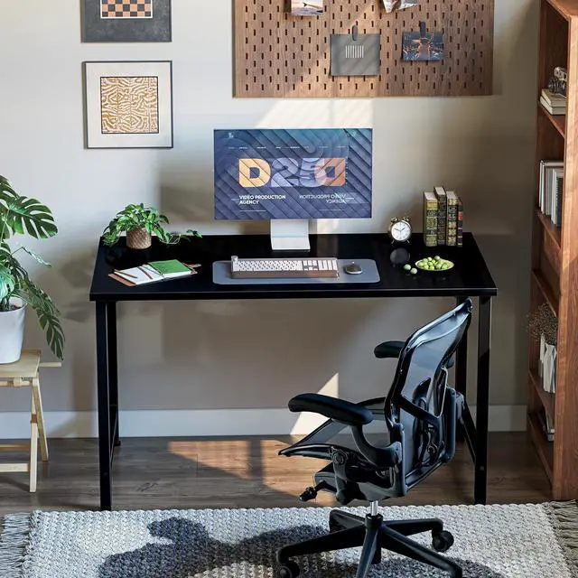 Alt view image 2 of 7 - 40 inch Computer Desk, Small Home Office Desk Study Writing Kid Table, Simple PC Gaming Desk, Adjustable Feet, Black