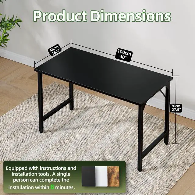 Alt view image 3 of 7 - 40 inch Computer Desk, Small Home Office Desk Study Writing Kid Table, Simple PC Gaming Desk, Adjustable Feet, Black