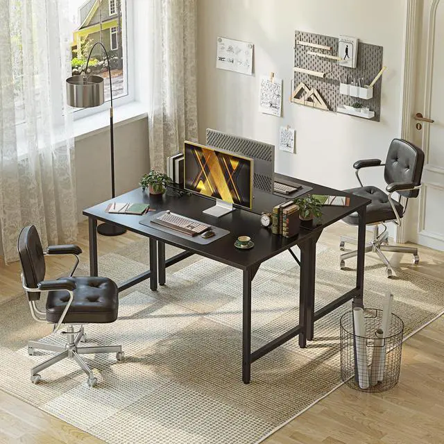 Alt view image 4 of 7 - 40 inch Computer Desk, Small Home Office Desk Study Writing Kid Table, Simple PC Gaming Desk, Adjustable Feet, Black