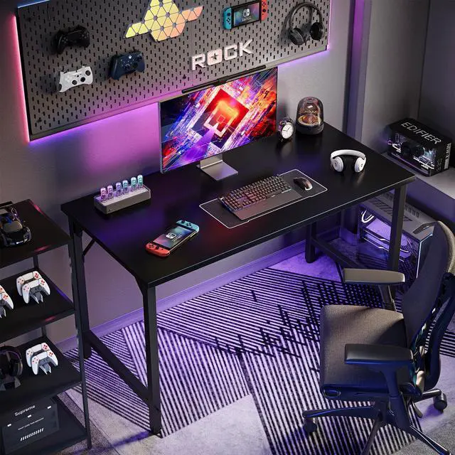 Alt view image 5 of 7 - 40 inch Computer Desk, Small Home Office Desk Study Writing Kid Table, Simple PC Gaming Desk, Adjustable Feet, Black