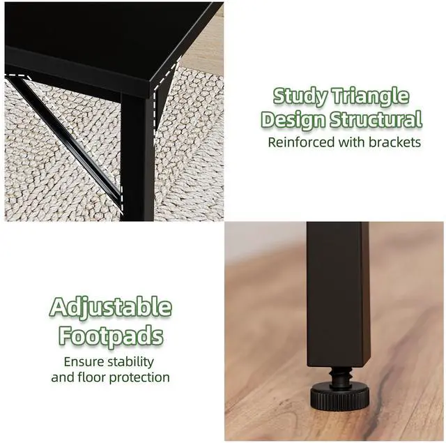 Alt view image 7 of 7 - 40 inch Computer Desk, Small Home Office Desk Study Writing Kid Table, Simple PC Gaming Desk, Adjustable Feet, Black