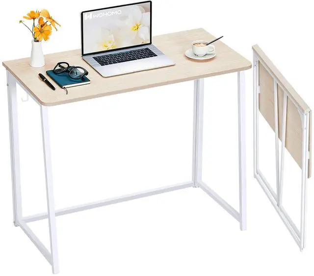 Main image of Folding Desk, Small Foldable Desk 31.5" for Small Spaces, Space Saving Computer Table Writing Workstation for Home Office, Easy Assembly, Oak