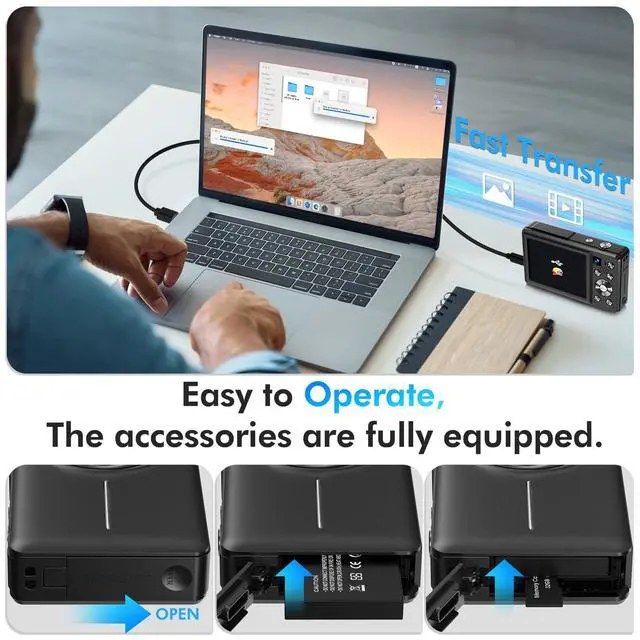 Alt view image 7 of 7 - 4K Digital Camera, 64MP Autofocus Vlogging Camera with Dual Lens, 16X Digital Zoom YouTube Compact Travel Point Shoot Camera for Teens Beginner, Anti-Shake,2 Batteries, 32GB Card (Black)