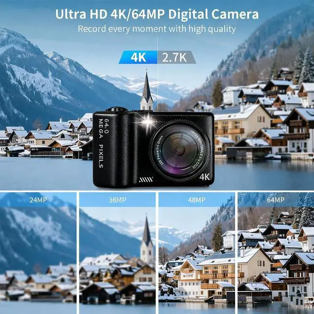 Alt view image 2 of 6 - 16X Zoom 4K Digital Camera for Photography and Video, Point and Shoot Digital Cameras with Flip Screen, Small Digital Camera, Vlogging Camera for YouTube Video Recording (Black)