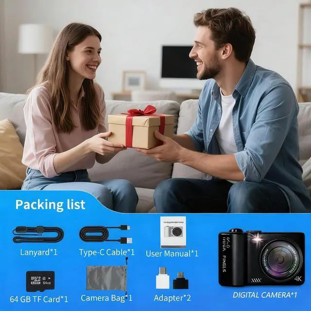 Alt view image 6 of 6 - 16X Zoom 4K Digital Camera for Photography and Video, Point and Shoot Digital Cameras with Flip Screen, Small Digital Camera, Vlogging Camera for YouTube Video Recording (Black)