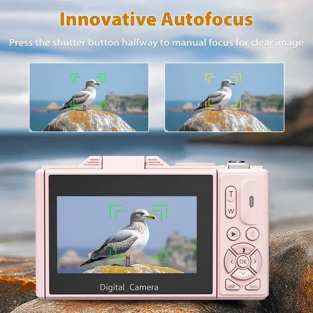 Alt view image 4 of 7 - 4K Digital Camera for Photography, 64MP Compact Vlogging Camera with WiFi and 3" 180° Flip Screen, 18X Digital Zoom, Ideal for YouTube Creators, Includes 2 Batteries & 32GB Micro SD Card, Pink