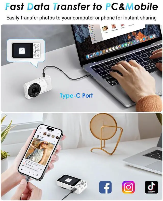 Alt view image 7 of 7 - 4K Digital Camera, 64MP Point and Shoot Digital Camera with Autofocus, 18X Zoom, 20 Filters, 64GB SD Card, 2000 mAh Battery, 2.8" Screen Compact Vlogging Camera for Beginners Teens Adult(White)