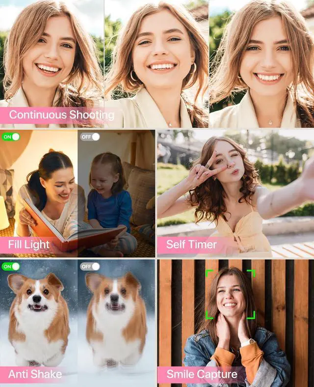 Alt view image 3 of 5 - Digital Camera, 4K Vlogging Camera for YouTube Autofocus Cameras for Photography with 16X Digital Zoom, 48MP Compact Point and Shoot Digital Camera for Teens Adult with 32GB SD Card, 2 Batteries-Pink