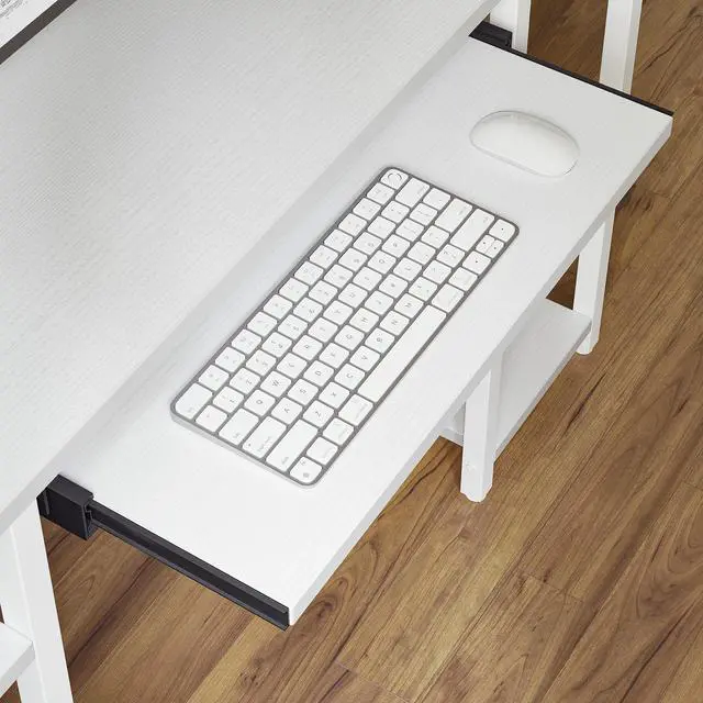 Alt view image 7 of 7 - Computer Desk with Keyboard Tray, 47 Inch Office Desk with Monitor Stand and Storage Shelves, Music Studio Desk, Work Table Gaming Desk, White