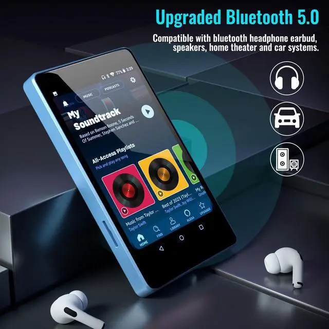 Alt view image 4 of 6 - MP3 Player for Kids with Spotify, Parental Controls, Spotify Kids, Audible, Amazon Music, Libby, 4.0" IPS Kids MP4 Music Player Up to 512GB (Blue)
