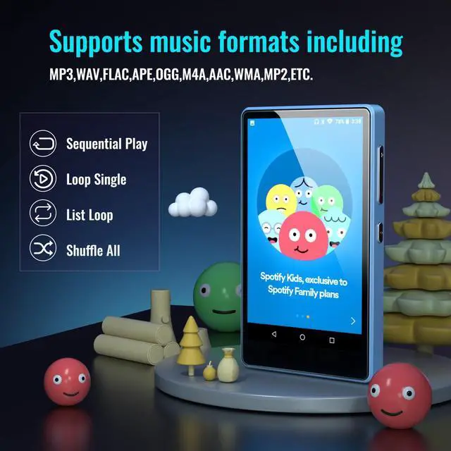 Alt view image 3 of 6 - MP3 Player for Kids with Spotify, Parental Controls, Spotify Kids, Audible, Amazon Music, Libby, 4.0" IPS Kids MP4 Music Player Up to 512GB (Blue)