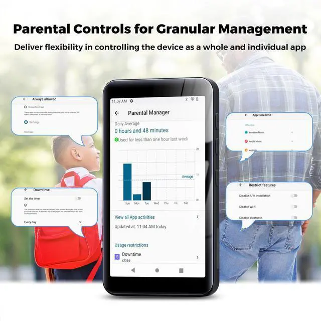 Alt view image 3 of 7 - 160GB MP3 Player with Bluetooth and WiFi, MP3 Player with Spotify, Spotify Kids, Pandora, Play Store, Parental Manager App, Calm, 4" HD Full Touch Screen MP4 Music Player for Kids (Black)