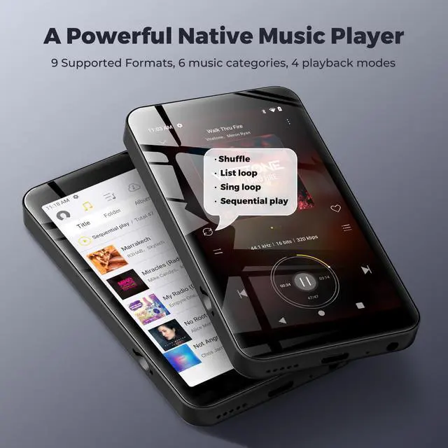 Alt view image 5 of 7 - 160GB MP3 Player with Bluetooth and WiFi, MP3 Player with Spotify, Spotify Kids, Pandora, Play Store, Parental Manager App, Calm, 4" HD Full Touch Screen MP4 Music Player for Kids (Black)