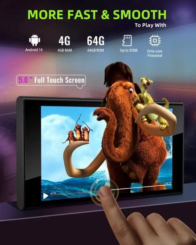 Alt view image 4 of 7 - 128GB MP3 Player with Bluetooth and WiFi, 5" Touch Screen Android 14 Music Player with Play Store, Spotify, Pandora, Amazon Music, MP3 & MP4 for Kids with Libby, Audible, Up to 512GB