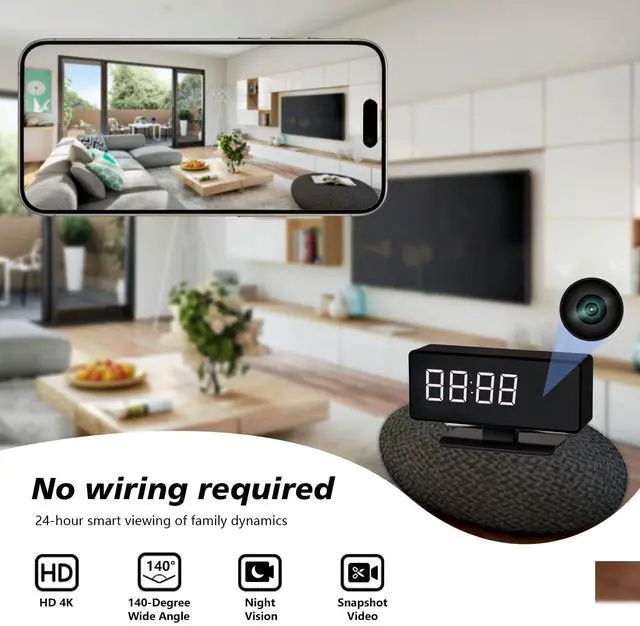 Alt view image 2 of 7 - Hidden Clock Camera - Full HD 4k Wireless Camera - WiFi Nanny Cam for Home Indoor Security - WiFi & Bluetooth Connection Full Color Night Vision Motion Detection with App Live Feed