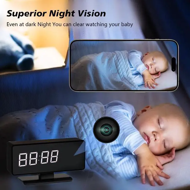Alt view image 5 of 7 - Hidden Clock Camera - Full HD 4k Wireless Camera - WiFi Nanny Cam for Home Indoor Security - WiFi & Bluetooth Connection Full Color Night Vision Motion Detection with App Live Feed