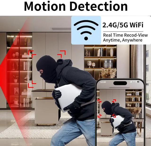 Alt view image 2 of 7 - 2.4G/5G WiFi Security Camera, 4K Body Camera Charger, Nanny Cam with 160° Wide Angle, Night Version, Motion Detection, Mini Cameras for Home Security