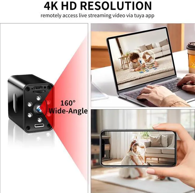 Alt view image 4 of 7 - 2.4G/5G WiFi Security Camera, 4K Body Camera Charger, Nanny Cam with 160° Wide Angle, Night Version, Motion Detection, Mini Cameras for Home Security