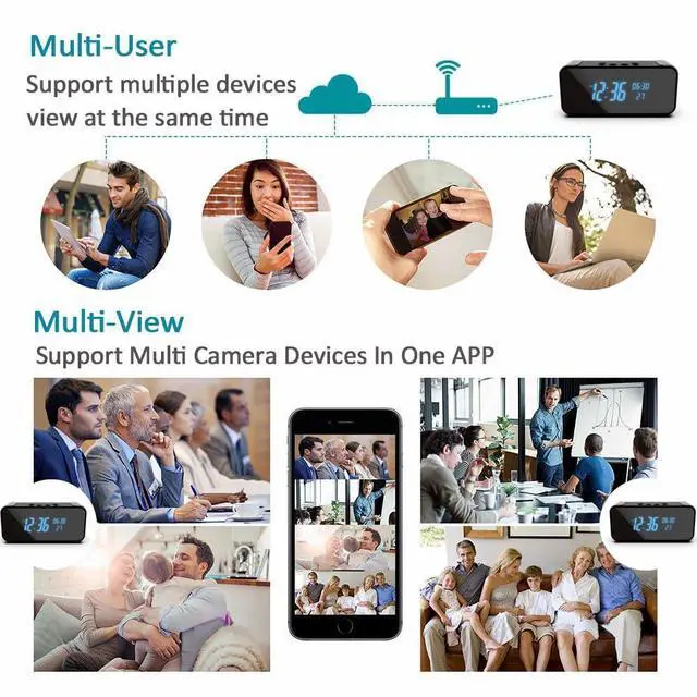 Alt view image 6 of 7 - Hidden Camera,Wireless Indoor Camera for Home Security, 3 in 1 Nanny Cam with Clock & Bluetooth Speaker, 4K HD Night Vision & Motion Detection,Local SD Recording/Replay, Video Only Security Camera