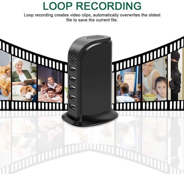 Alt view image 3 of 6 - 2024 New Hidden Camera Detector with Charger, 1080P WiFi Security Portable Camera, Mini Nanny Cam with Loop Working for Indoor Surveillance, No Audio up to 128GB SD Card (Not Included)