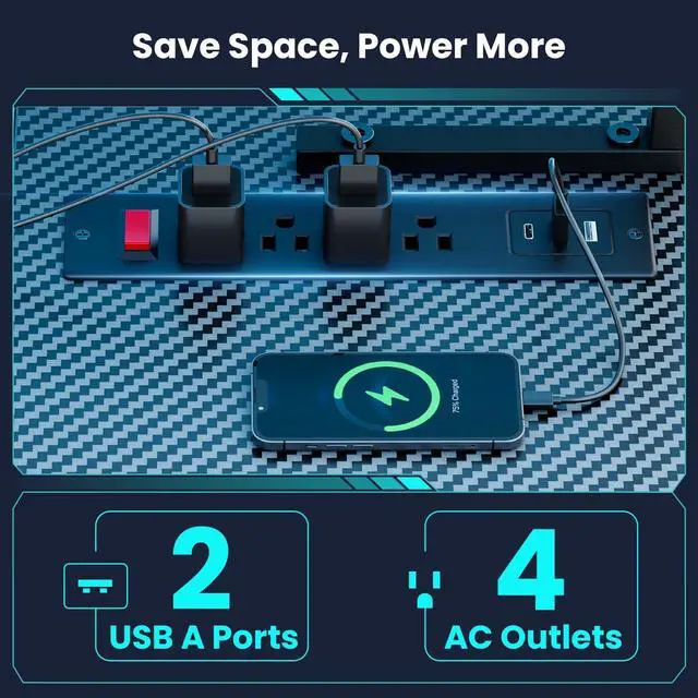 Alt view image 6 of 7 - 42 Inch Gaming Desk, L-Shaped Computer Desk with LED Lights, Monitor Stand, Power Outlets and Storage Drawer, Small Gaming Desk with Shelves and Hook, Computer Table, PC Desk, Office Desk