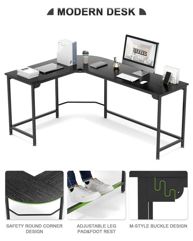 Alt view image 4 of 7 - Modern L Shaped Gaming Desk 66'' Corner Computer Desk for Home Office Gaming Table Study Writing Workstation for Small Space, Easy to Assemble