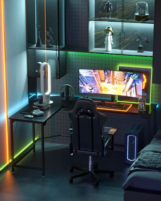 Alt view image 5 of 7 - Modern L Shaped Gaming Desk 66'' Corner Computer Desk for Home Office Gaming Table Study Writing Workstation for Small Space, Easy to Assemble