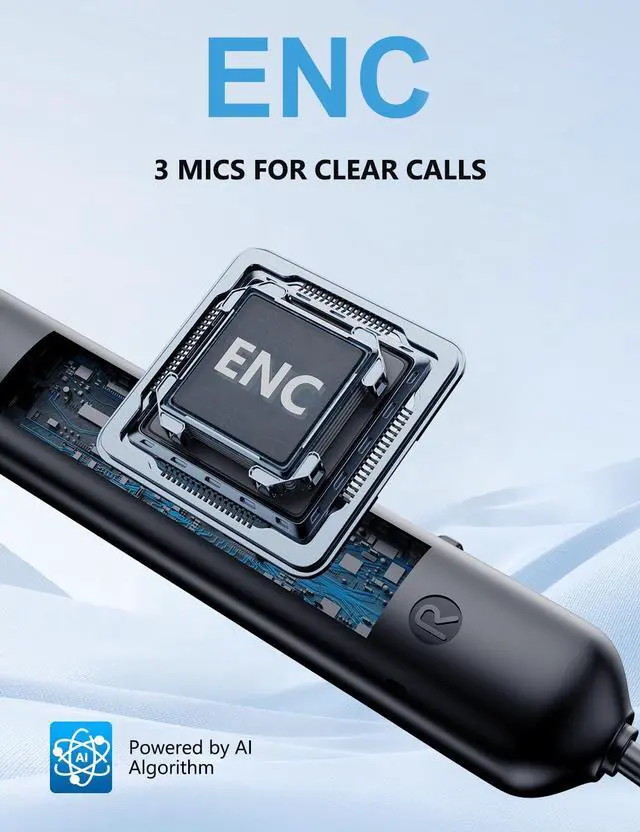 Alt view image 2 of 5 - Active Noise Cancelling Headphones, Wireless In Ear Neckband Blutooth Headphones with 3 AI Mics ENC, 60Hrs Playtime, V5.3 Magnetic Earbuds, Multipoint Connection Earphones for Work/Travel/Home/Office
