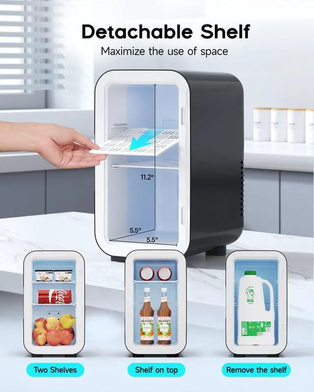 Alt view image 3 of 7 - Mini Fridge,6 Liter / 8 Can Small Fridge for Bedroom, Car, Office & Dorm, AC100-120 V/DC 12 V Portable Thermoelectric Cooler & Warmer for Skincare, Food, Drinks,Black