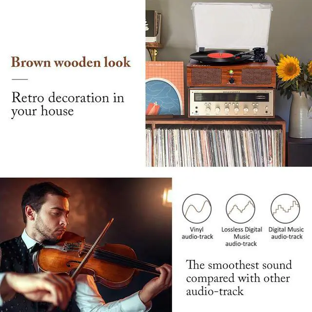 Alt view image 5 of 7 - Vinyl Record Player Wireless Turntable with Built-in Speakers and USB Belt-Driven Vintage Phonograph Record Player 3 Speed for Entertainment and Home Decoration